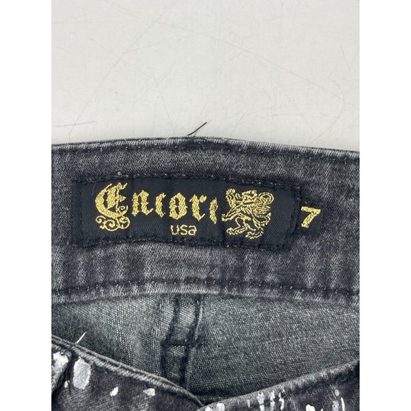 Encore Junior's Black Paint Splatter Jeans Medium Wash Mid-Rise Denim Size 7 - Picture 4 of 10